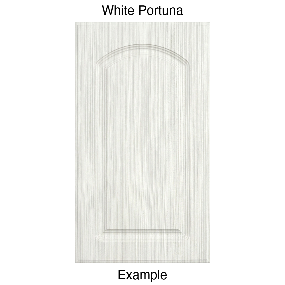 FC716 Arched Raised Panel Thermofoil Cabinet Door in White Portuna