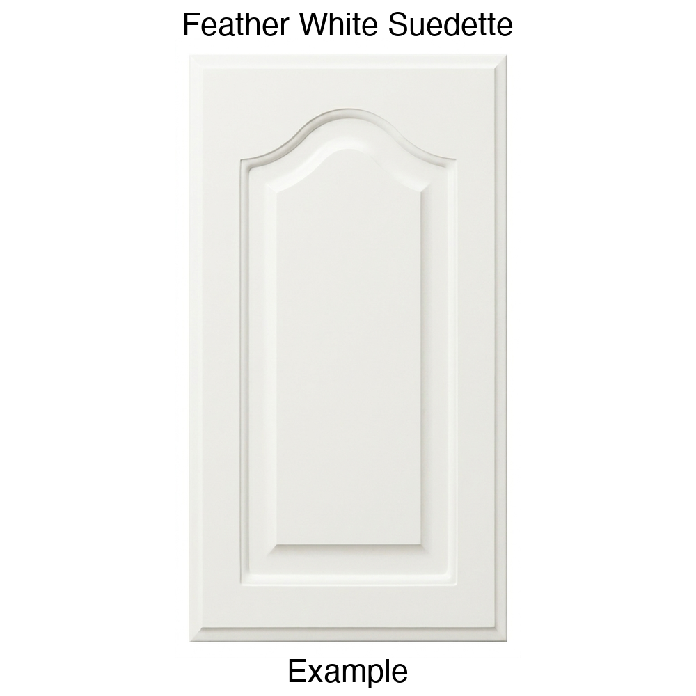 FS744 Cathedral Raised Panel Thermofoil Cabinet Door in Feather White Suedette