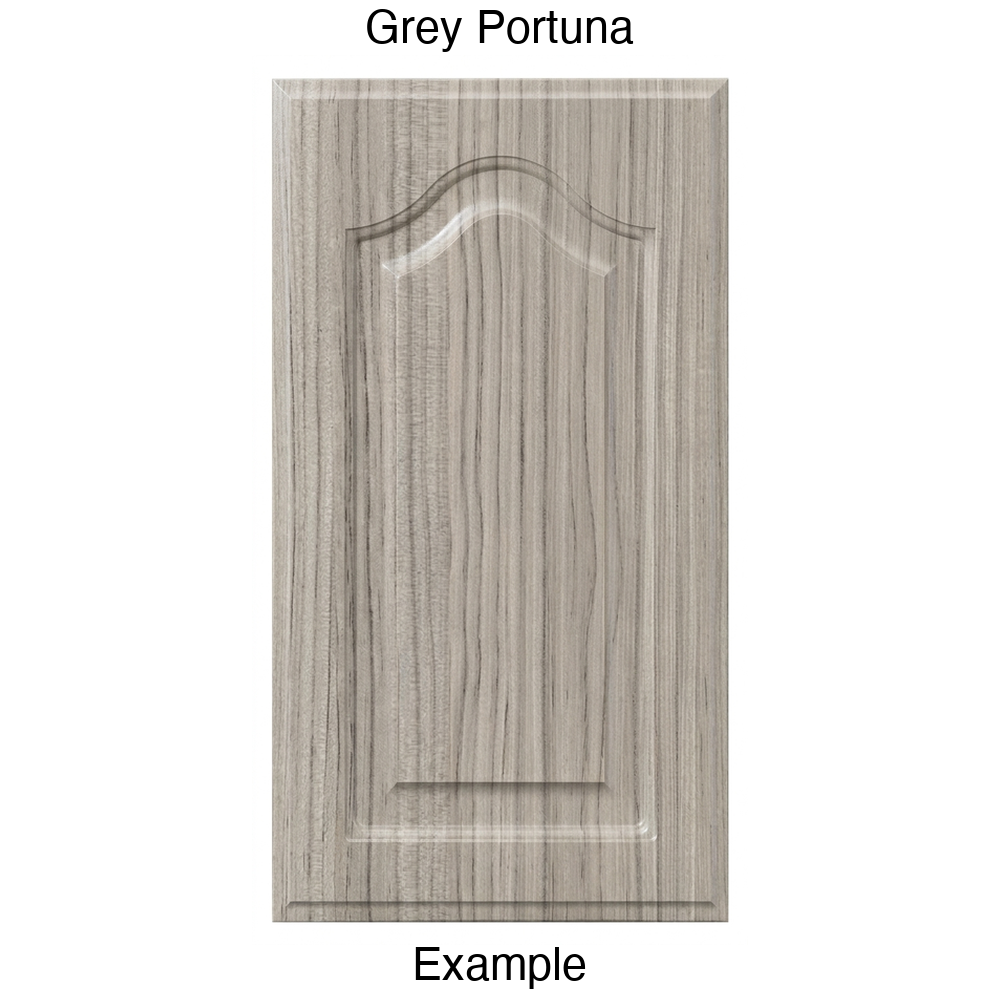 FS744 Cathedral Raised Panel Thermofoil Cabinet Door in Grey Portuna