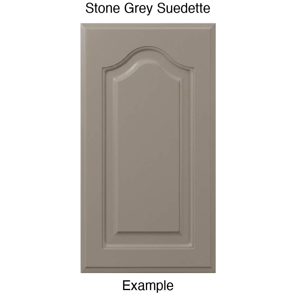 FS744 Cathedral Raised Panel Thermofoil Cabinet Door in Stone Grey Suedette