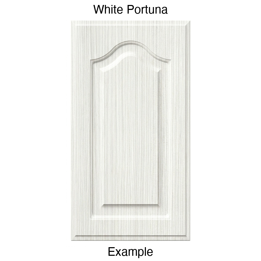 FS744 Cathedral Raised Panel Thermofoil Cabinet Door in White Portuna