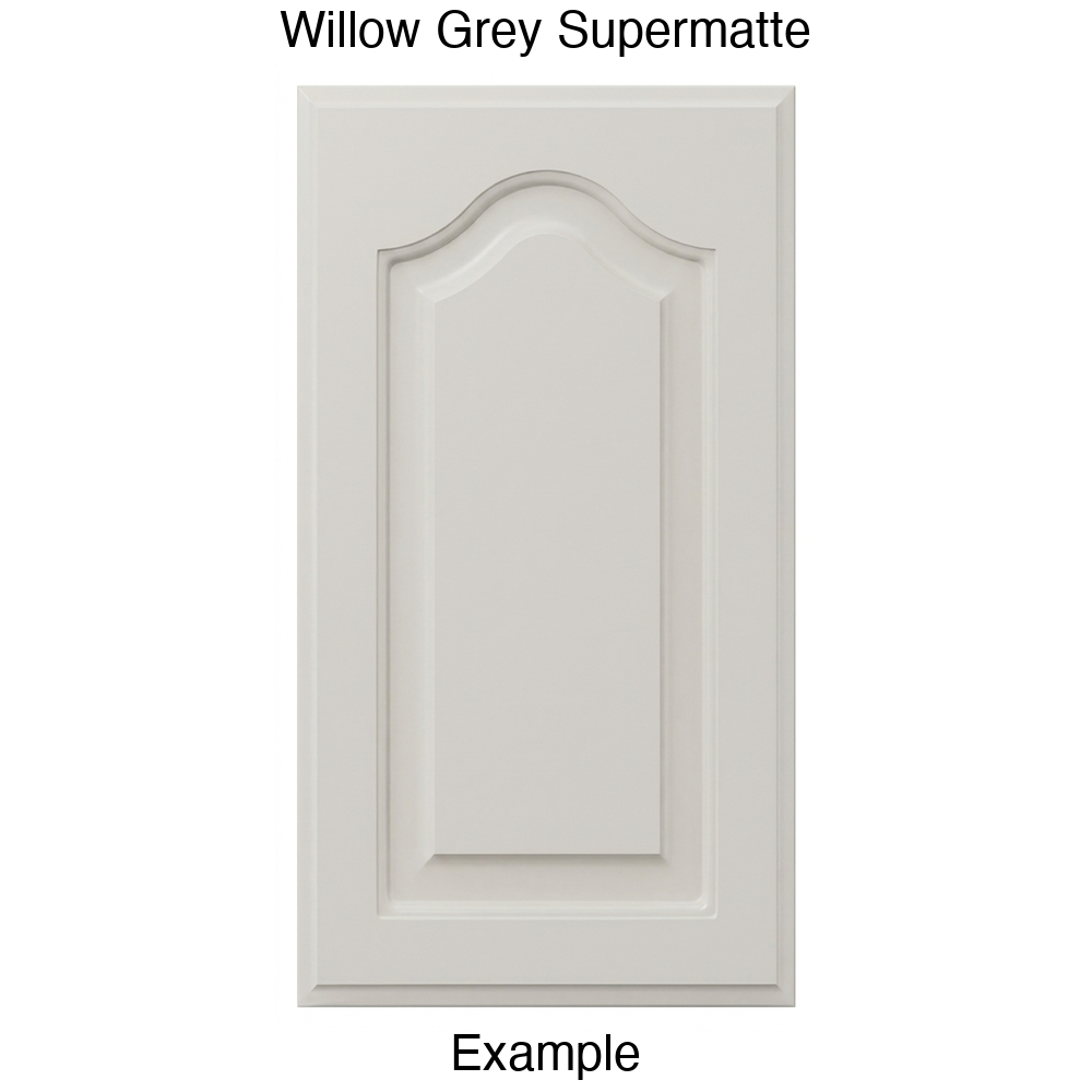 FS744 Cathedral Raised Panel Thermofoil Cabinet Door in Willow Grey Supermatte