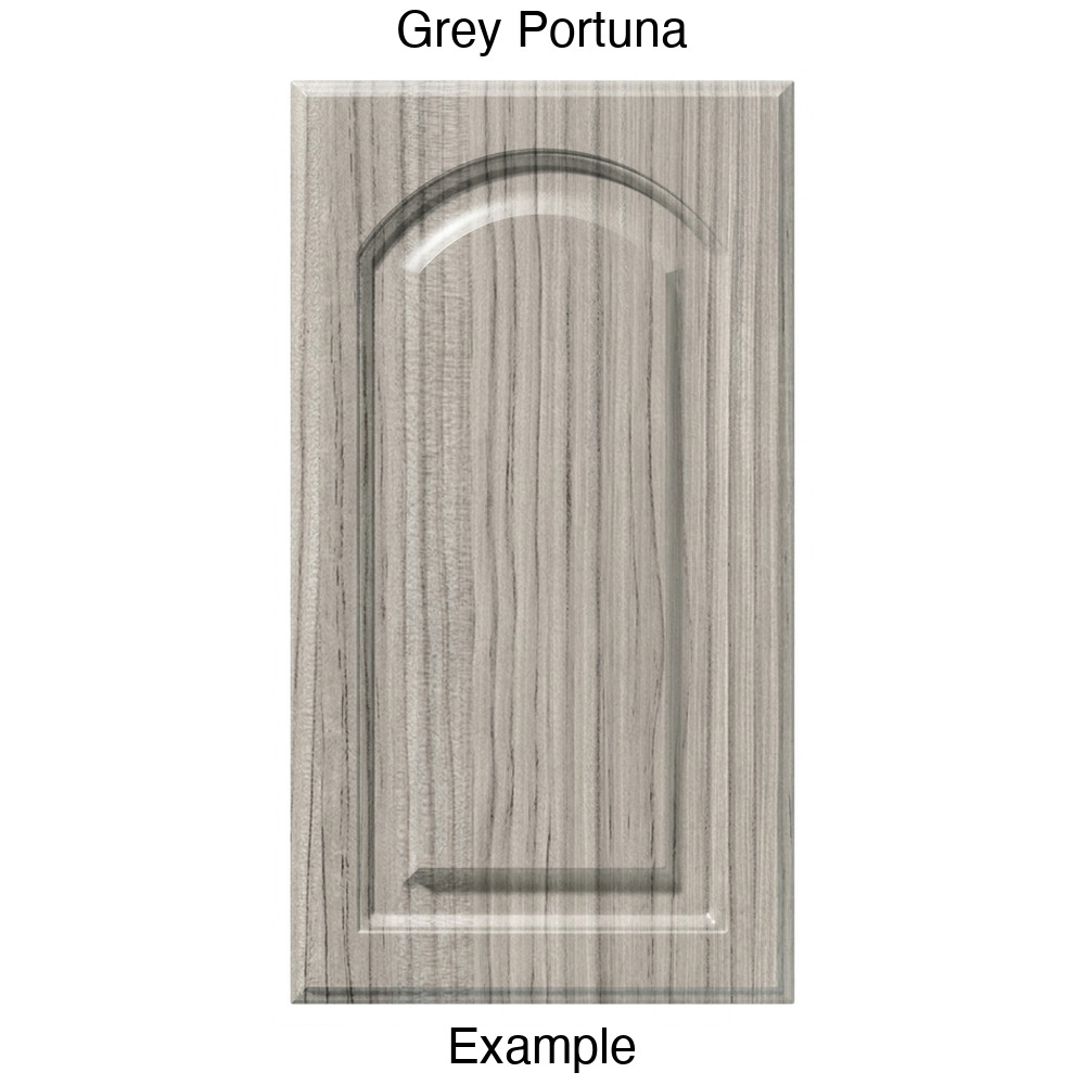 FS746 Arched Raised Panel Thermofoil Cabinet Door in Grey Portuna