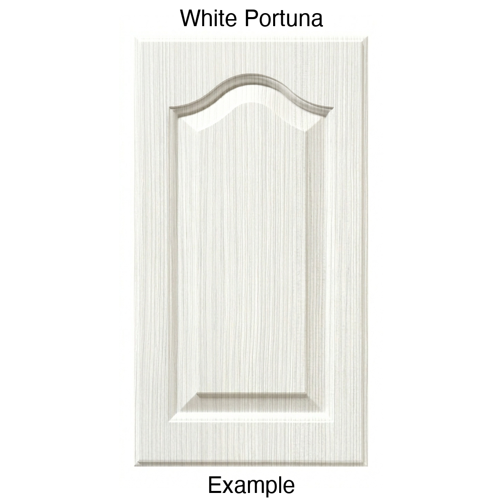 JL7 Cathedral Raised Panel Thermofoil Cabinet Door (Liberty Style) in White Portuna