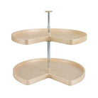 Corner cabinet organizer featuring two shelves and laminated hardwood shelf rim