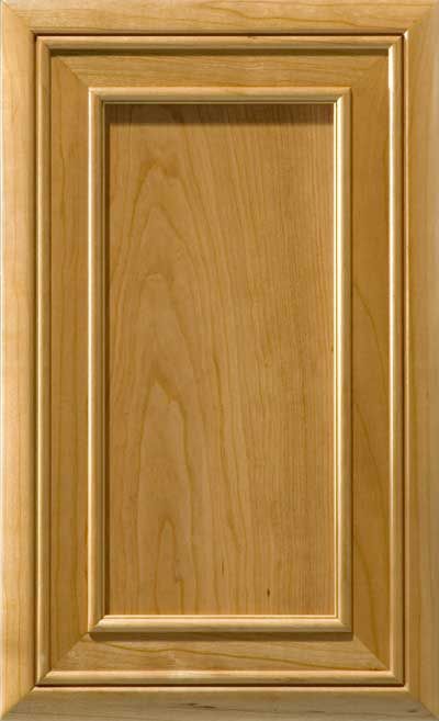 Monterey recessed panel mitered cabinet door with beaded detail and cyrved edges