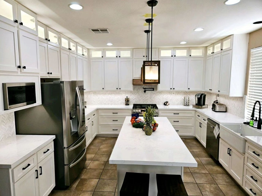 kitchen cabinets in white shaker