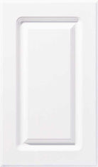 Vinyl wrapped MDF raised panel thermofoil door with rounded corner center panel shown in white