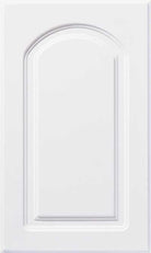 Thermofoil cabinet door with raised panel rounded inside edge and soft arch pattern
