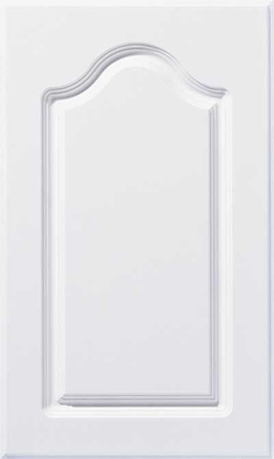 White thermofoil cabinet door with raised arch center panel 