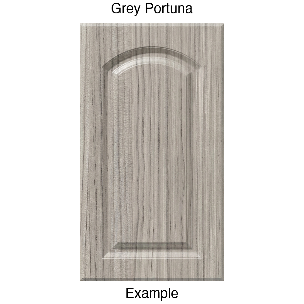 FS846 Arched Raised Panel Thermofoil Cabinet Door in Grey Portuna