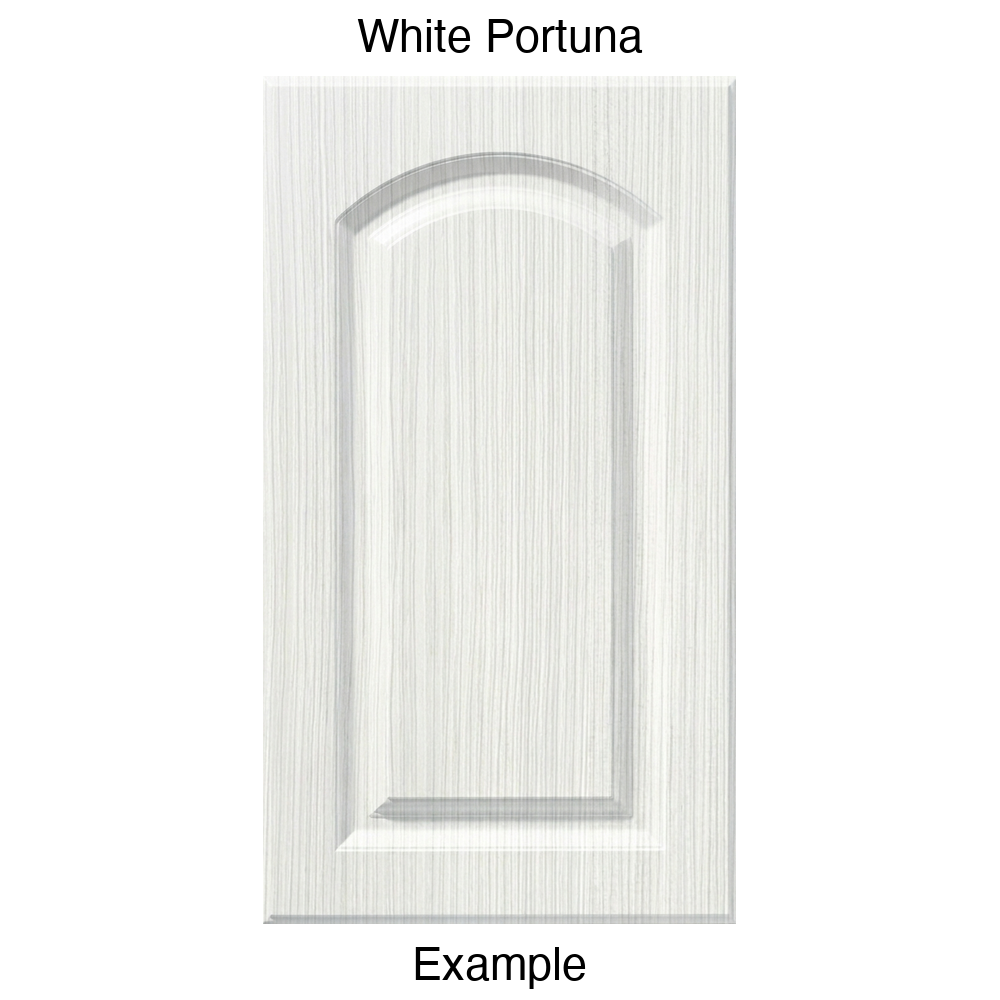 FS846 Arched Raised Panel Thermofoil Cabinet Door in White Portuna