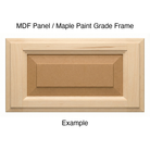 Wooden cabinet door with MDF panel and maple paint grade frame on a white background
