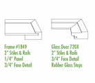 Side profile showing the difference between the Journey solid cabinet door and Journey glass cabinet door frame