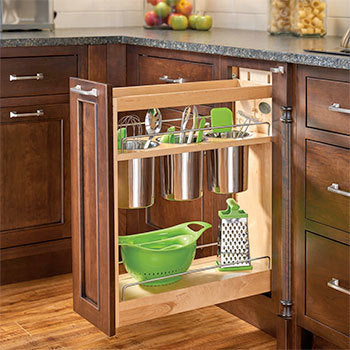 Base cabinet pull-out with knife & utensil organizer 